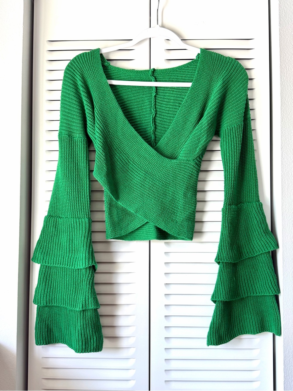 Green Ruffle-Sleeve Knit Top - Women